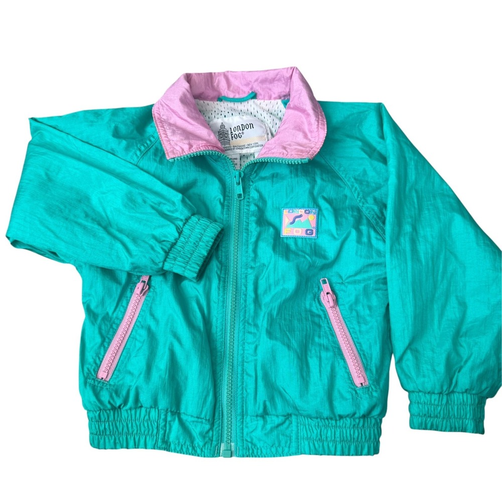 Vintage London Fog Toddler Jacket 4T Windbreaker Teal Pink